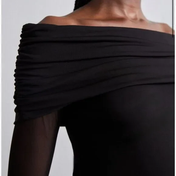 NWT The Kooples Black Over the Shoulder Jersey Top